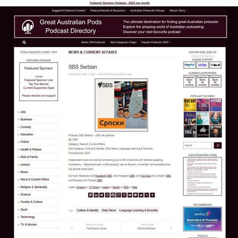 SBS Serbian – СБС на српском
Screenshot of the podcast listing on the Great Australian Pods website