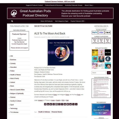 ALS -To The Moon And Back
Screenshot of the podcast listing on the Great Australian Pods website