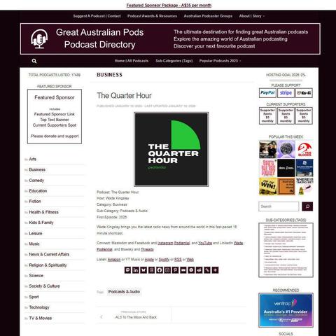 The Quarter Hour 
Screenshot of the podcast listing on the Great Australian Pods website