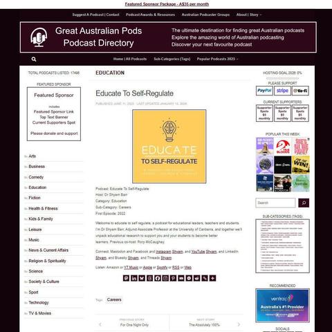 Educate To Self-Regulate
Screenshot of the podcast listing on the Great Australian Pods website