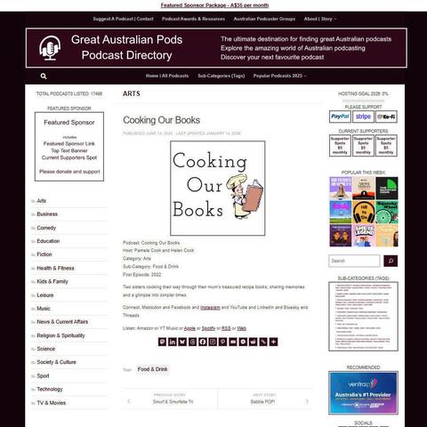 Cooking Our Books
Screenshot of the podcast listing on the Great Australian Pods website