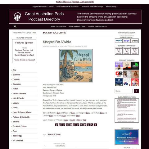 Stopped For A While
Screenshot of the podcast listing on the Great Australian Pods website
