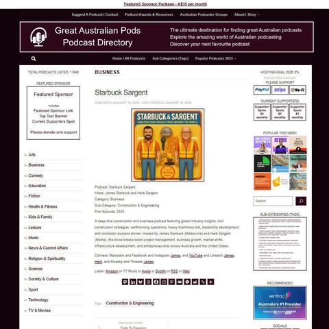 Starbuck Sargent
Screenshot of the podcast listing on the Great Australian Pods website