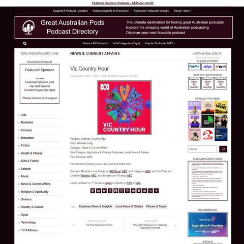 Victorian Country Hour 
Screenshot of the podcast listing on the Great Australian Pods website
