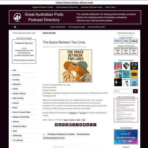 The Space Between Two Lines
Screenshot of the podcast listing on the Great Australian Pods website