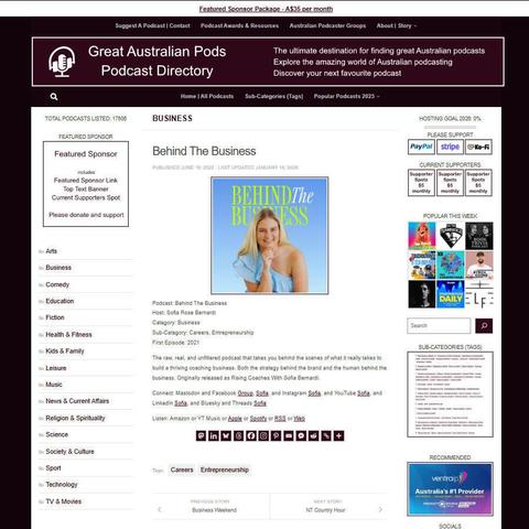 Behind The Business
Screenshot of the podcast listing on the Great Australian Pods website