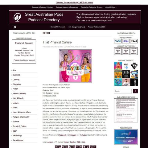 That Physical Culture Podcast
Screenshot of the podcast listing on the Great Australian Pods website