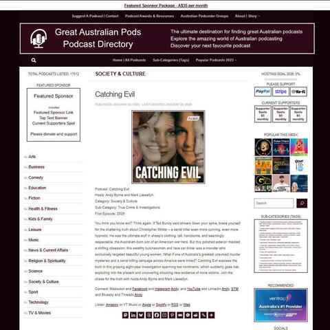 Catching Evil
Screenshot of the podcast listing on the Great Australian Pods website