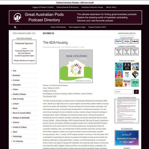 The SDA Housing Podcast 
Screenshot of the podcast listing on the Great Australian Pods website
