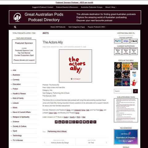 The Actors Ally
Screenshot of the podcast listing on the Great Australian Pods website