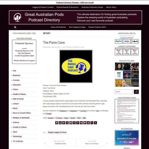 The Parra Cave
Screenshot of the podcast listing on the Great Australian Pods website