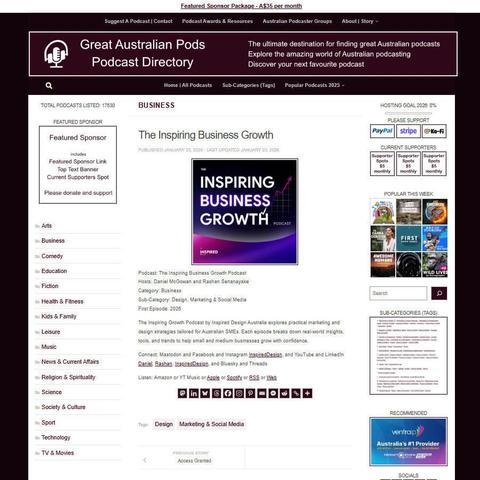 The Inspiring Business Growth Podcast
Screenshot of the podcast listing on the Great Australian Pods website