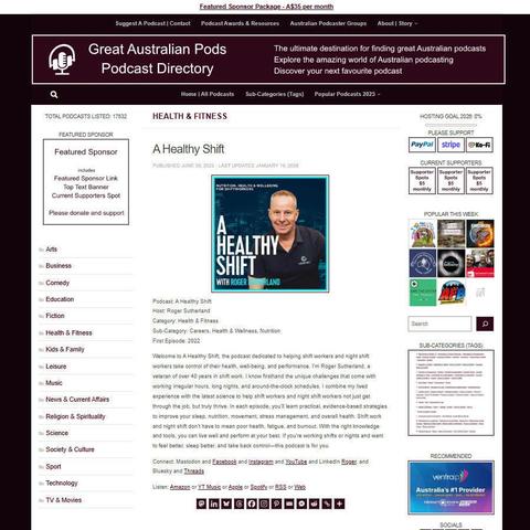 A Healthy Shift
Screenshot of the podcast listing on the Great Australian Pods website