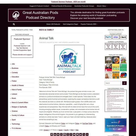 Animal Talk With Trisha McCagh
Screenshot of the podcast listing on the Great Australian Pods website