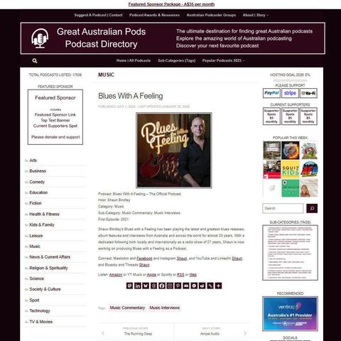 Blues with a Feeling - The Official Podcast
Screenshot of the podcast listing on the Great Australian Pods website