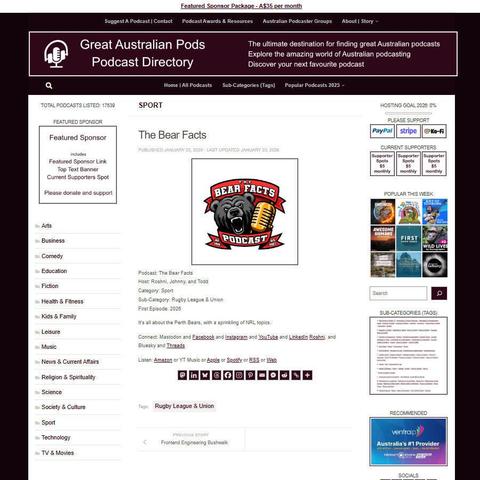 The Bear Facts
Screenshot of the podcast listing on the Great Australian Pods website