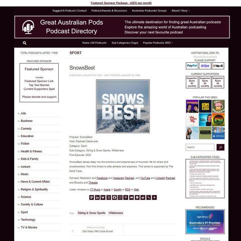 SnowsBest
Screenshot of the podcast listing on the Great Australian Pods website