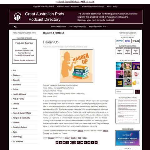 Harden Up (And Other Unhelpful Advice)
Screenshot of the podcast listing on the Great Australian Pods website