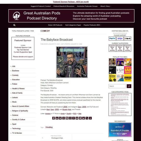 The Babyface Broadcast
Screenshot of the podcast listing on the Great Australian Pods website