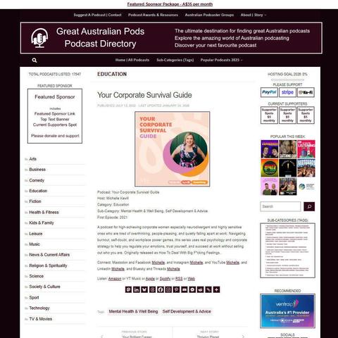 Your Corporate Survival Guide
Screenshot of the podcast listing on the Great Australian Pods website