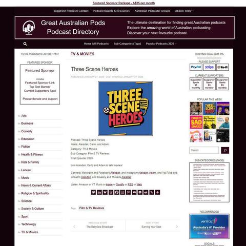 Three Scene Heroes
Screenshot of the podcast listing on the Great Australian Pods website