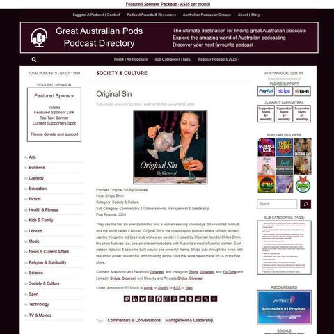Original Sin By Glowreel
Screenshot of the podcast listing on the Great Australian Pods website