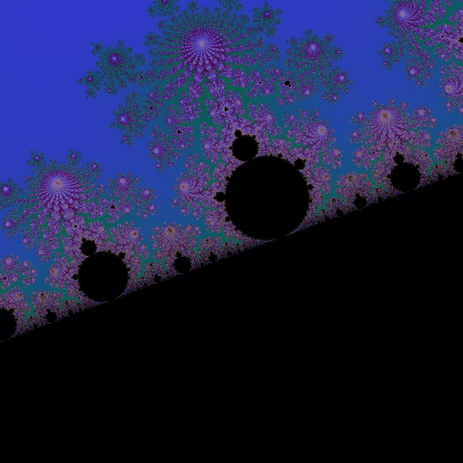 A render of the mandelbrot set using randomised colours. The centre point is -0.3302585814102386 + 0.6134763505915967i and we are zoomed to 1.9152584734e+02 magnitude.