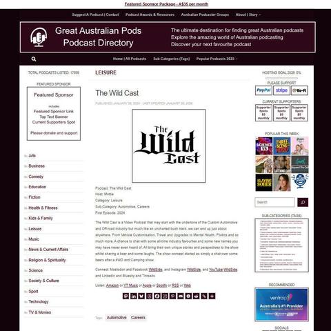 The Wild Cast
Screenshot of the podcast listing on the Great Australian Pods website