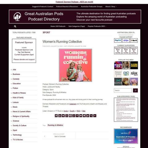 Women's Running Collective
Screenshot of the podcast listing on the Great Australian Pods website