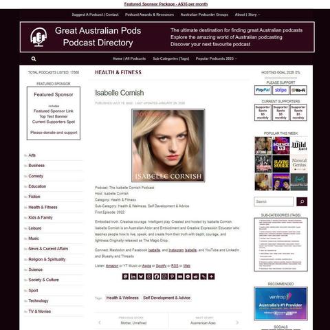 The Isabelle Cornish Podcast 
Screenshot of the podcast listing on the Great Australian Pods website