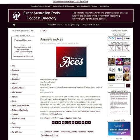 Ausmerican Aces
Screenshot of the podcast listing on the Great Australian Pods website
