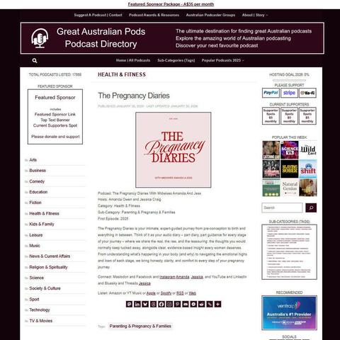The Pregnancy Diaries With Midwives Amanda And Jess
Screenshot of the podcast listing on the Great Australian Pods website