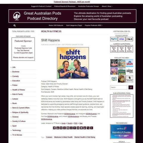 Shift Happens
Screenshot of the podcast listing on the Great Australian Pods website