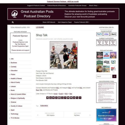Shop Talk
Screenshot of the podcast listing on the Great Australian Pods website