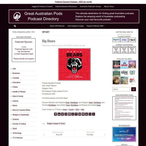 Big Bears Podcast
Screenshot of the podcast listing on the Great Australian Pods website