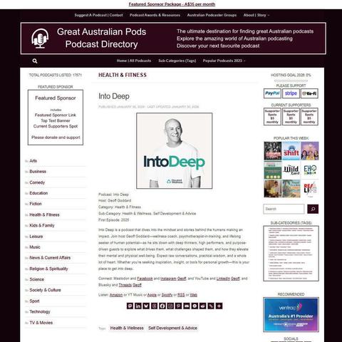 Into Deep
Screenshot of the podcast listing on the Great Australian Pods website