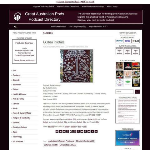 Gulbali Institute
Screenshot of the podcast listing on the Great Australian Pods website