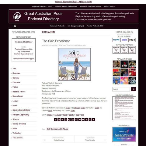 The Solo Experience
Screenshot of the podcast listing on the Great Australian Pods website