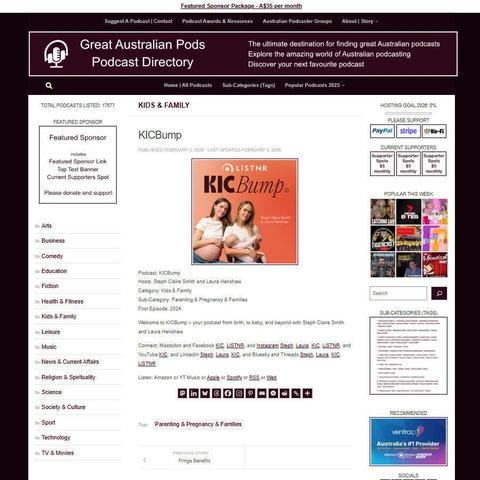 KICBump
Screenshot of the podcast listing on the Great Australian Pods website