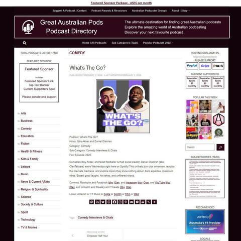 What's The Go?
Screenshot of the podcast listing on the Great Australian Pods website