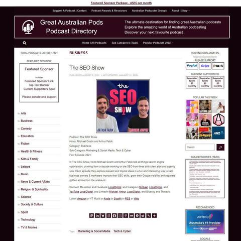 The SEO Show 
Screenshot of the podcast listing on the Great Australian Pods website