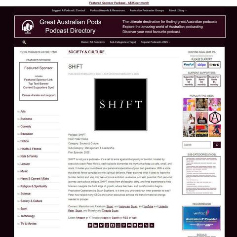 SHIFT
Screenshot of the podcast listing on the Great Australian Pods website