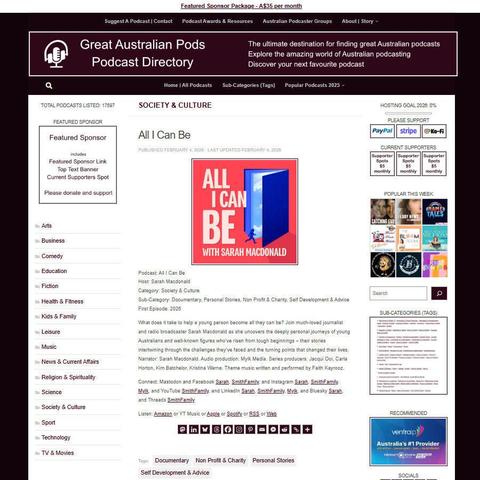 All I Can Be
Screenshot of the podcast listing on the Great Australian Pods website