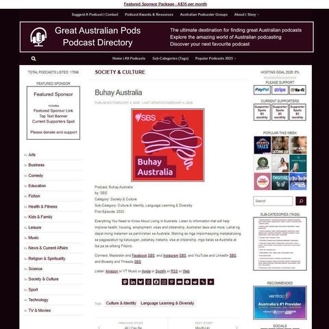 Buhay Australia
Screenshot of the podcast listing on the Great Australian Pods website