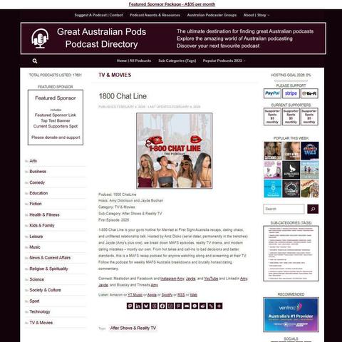 1800 ChatLine
Screenshot of the podcast listing on the Great Australian Pods website