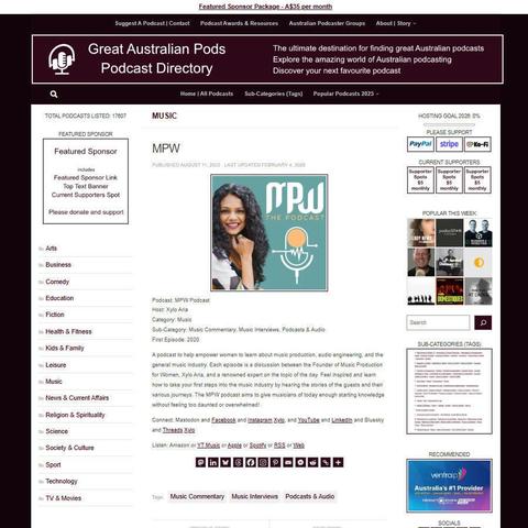 MPW Podcast
Screenshot of the podcast listing on the Great Australian Pods website