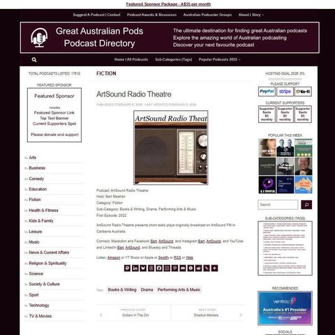 ArtSound Radio Theatre 
Screenshot of the podcast listing on the Great Australian Pods website