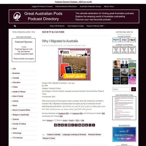 Why I Migrated to Australia – طريق الهجرة 
Screenshot of the podcast listing on the Great Australian Pods website