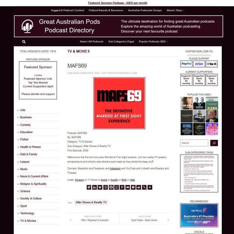 MAFS69
Screenshot of the podcast listing on the Great Australian Pods website