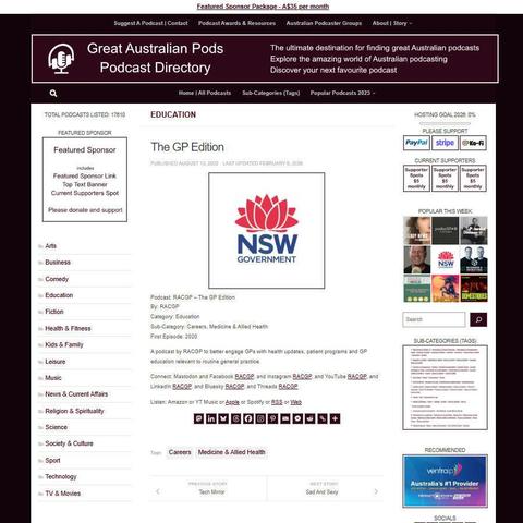 RACGP - The GP Edition 
Screenshot of the podcast listing on the Great Australian Pods website